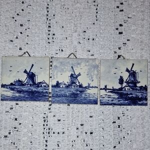 Vintage Delft Blue and White Windmill Mini Tiles
